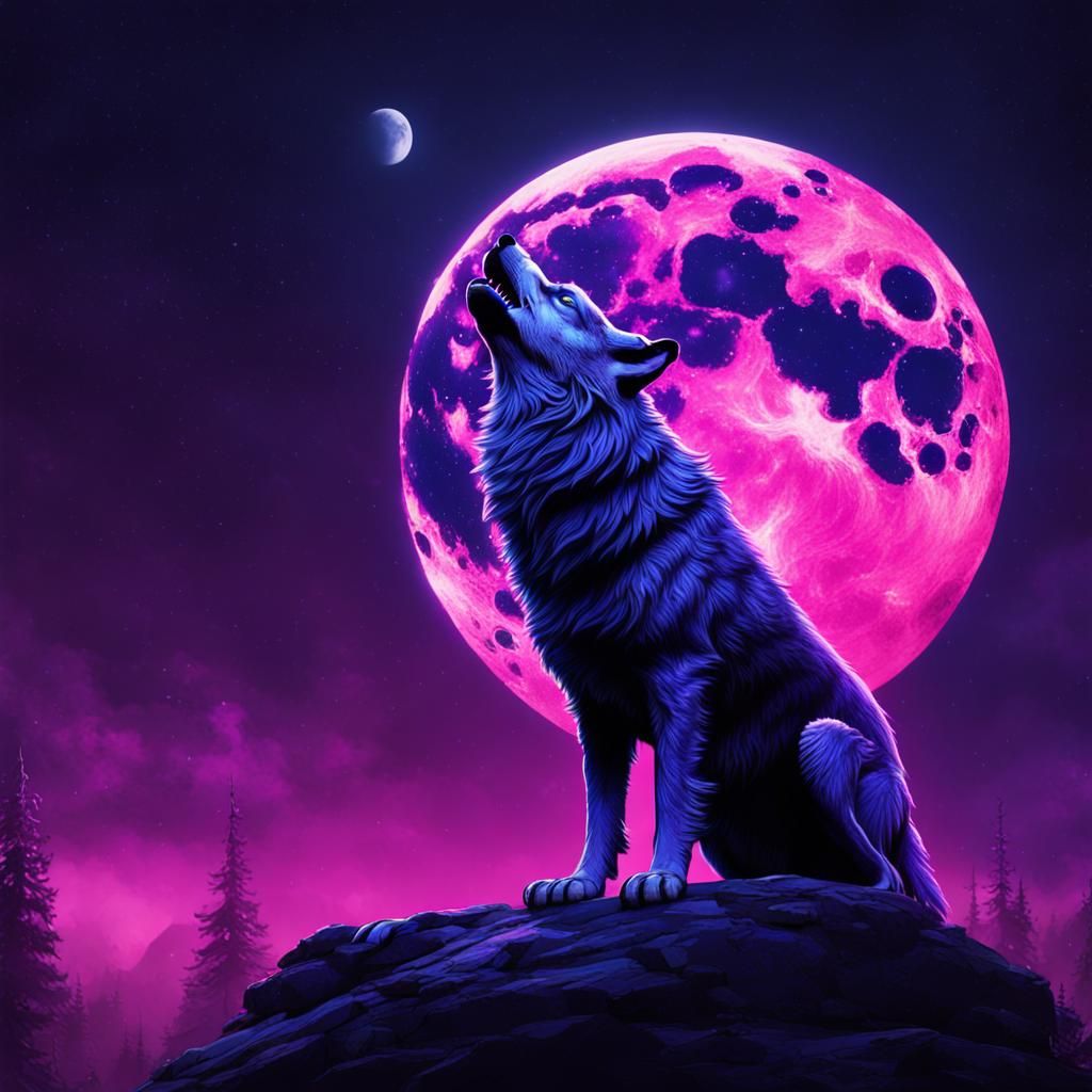 Purple Alpha Wolf Howling: Detailed Matte Painting