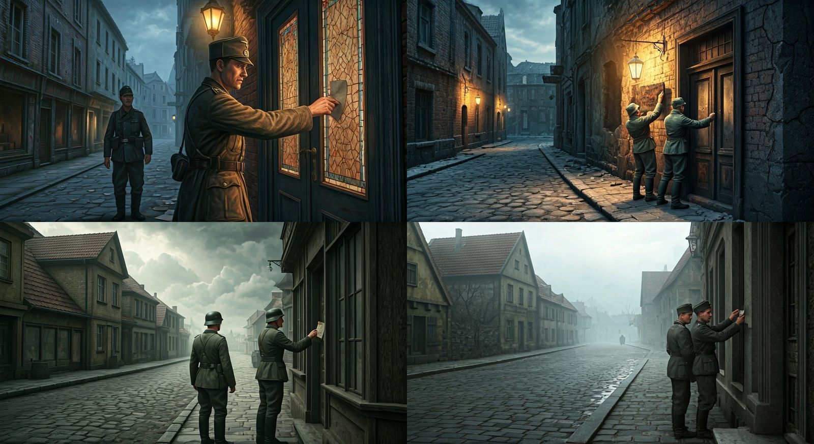 Gloomy 1939 German Street Scene with Soldiers