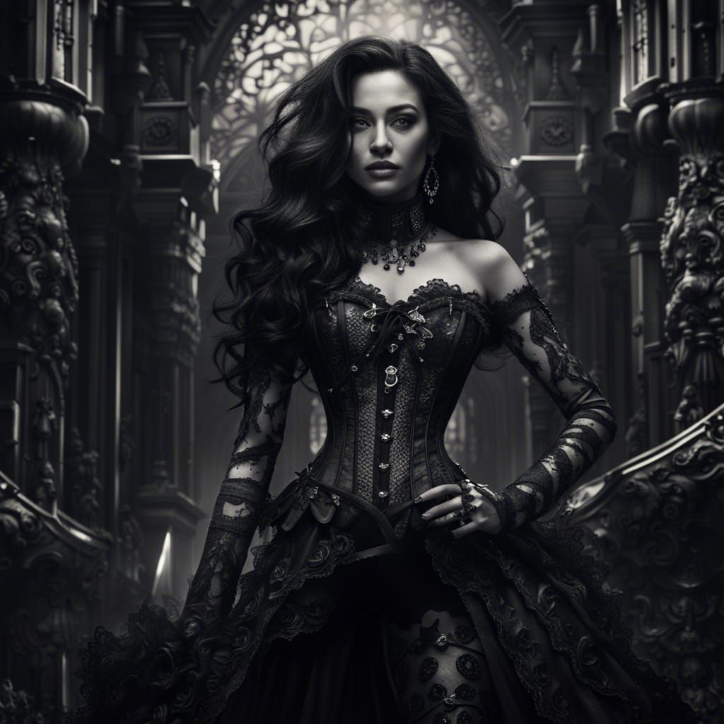 Dominant Woman in Lace Corset: Matte Painting