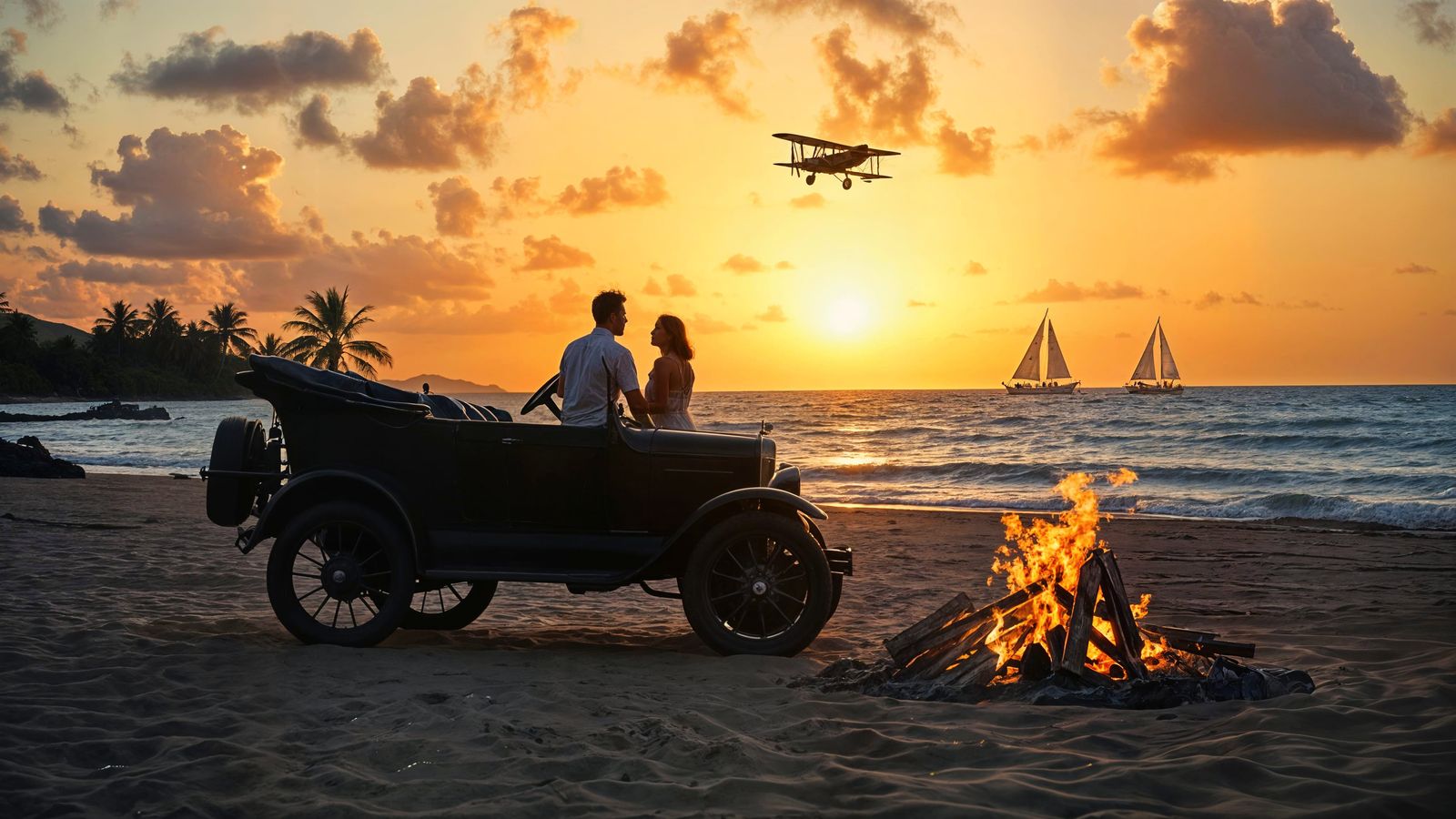 Hawaiian Beach Scene with Ford Model T in 8K