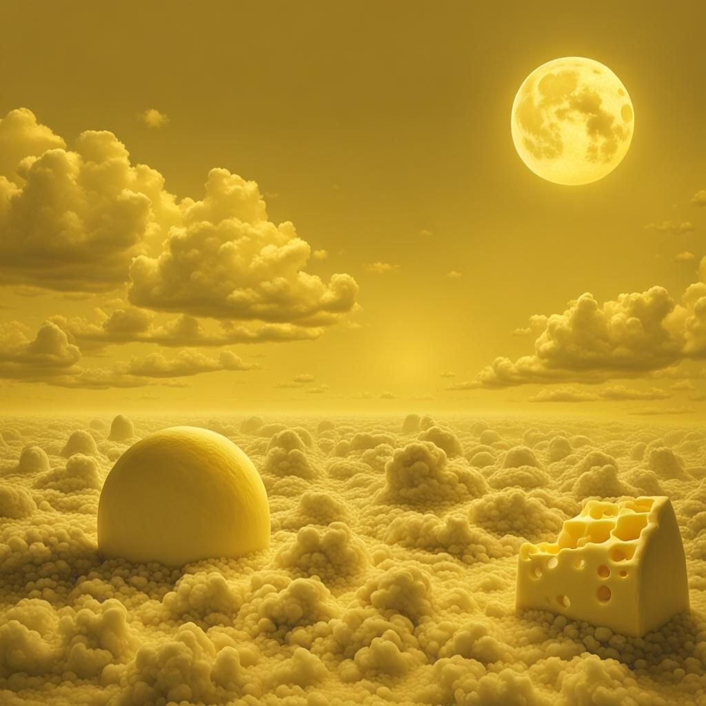 Yellow Moon with Cheese Clouds: Hyperrealistic Matte Paintin...