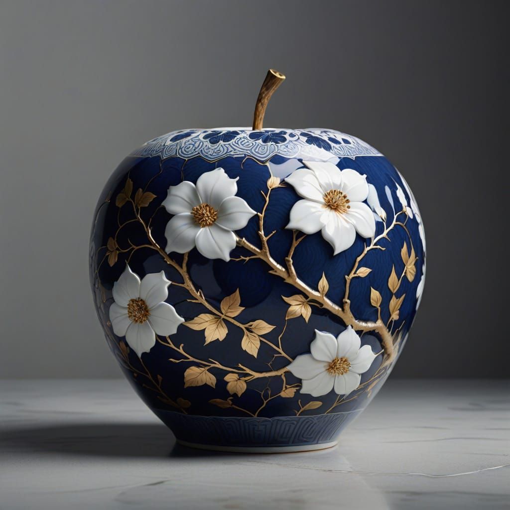 Elegant Chinese-Inspired Porcelain Apple in Hyper-Realistic ...