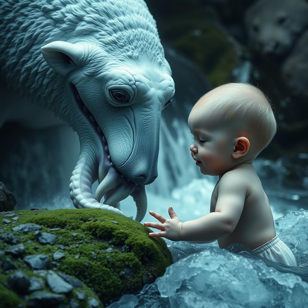 Innocent Avatar Baby Plays with Polar Bear Octopus
