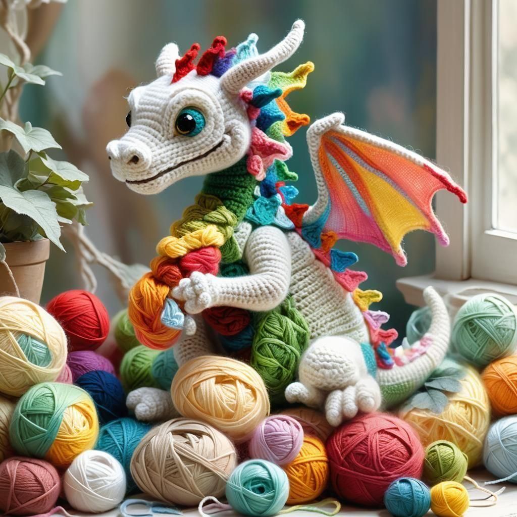 Adorable Crocheted Dragon Art