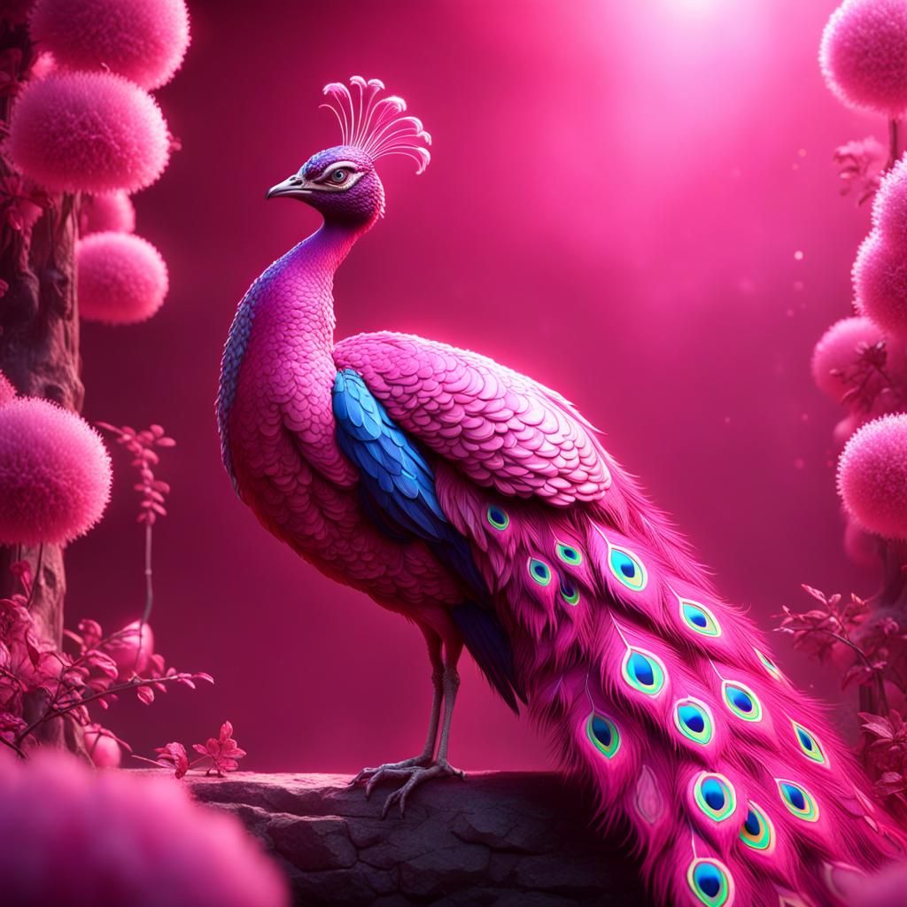 Pink Peacock in 3D Game Cinematic Style