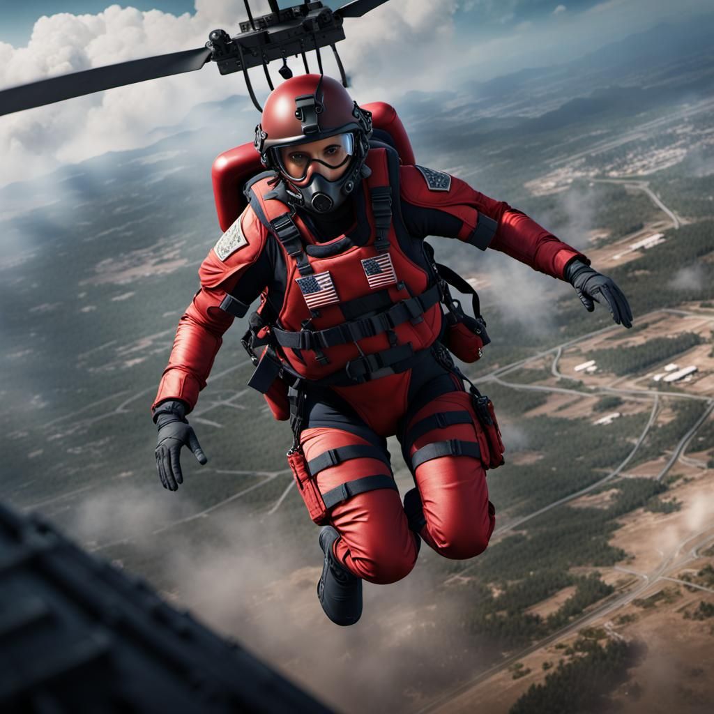 Woman in Military Gear Parachuting, Digital Art