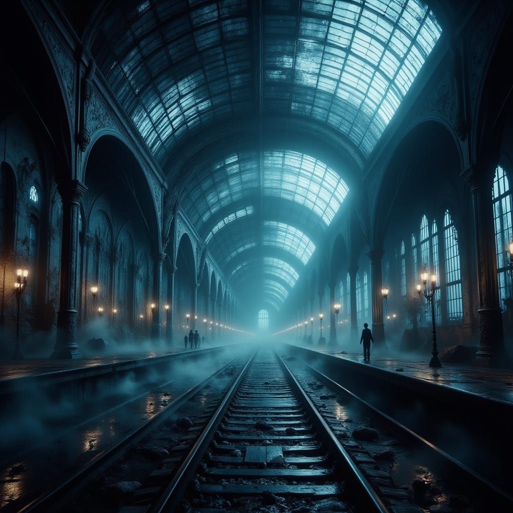 Ethereal Mist Haunts Victorian Train Station