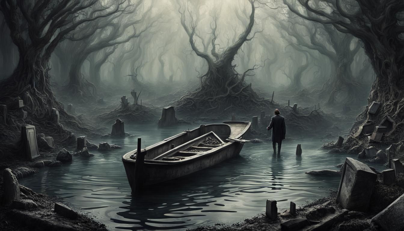 Dark Fantasy Scene: Cruelties of Human Progress