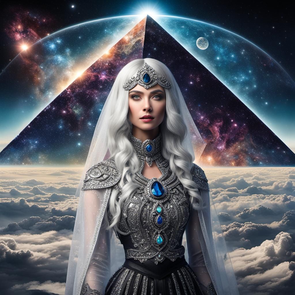 Woman, Crystal Pyramid, Stars, Stardust, Ruby Crown