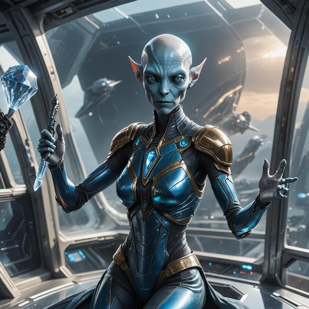 Sirian Alien with Crystal Rod on Spaceship