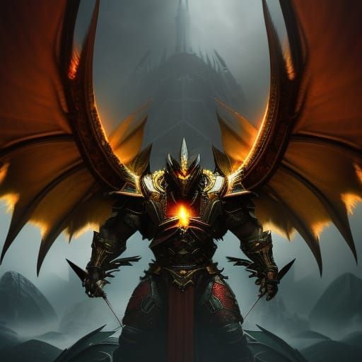 Legendary Dragon Warrior with Demon Wings