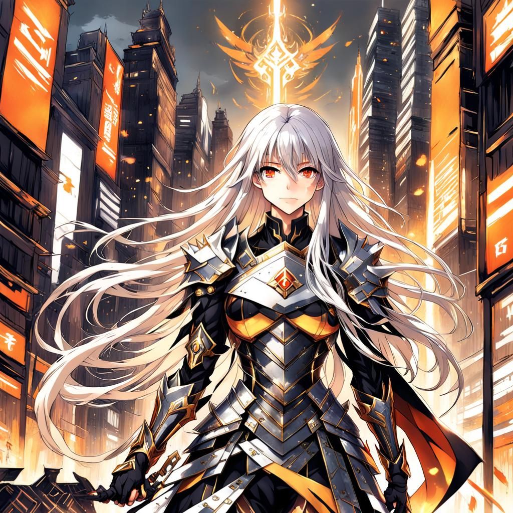Armored Warrior Girl in Anime Style on Magical City