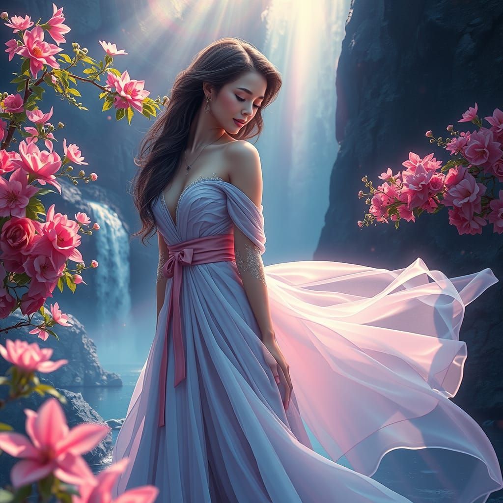Ethereal Woman in Dreamlike Landscape, High-Fantasy Concept ...
