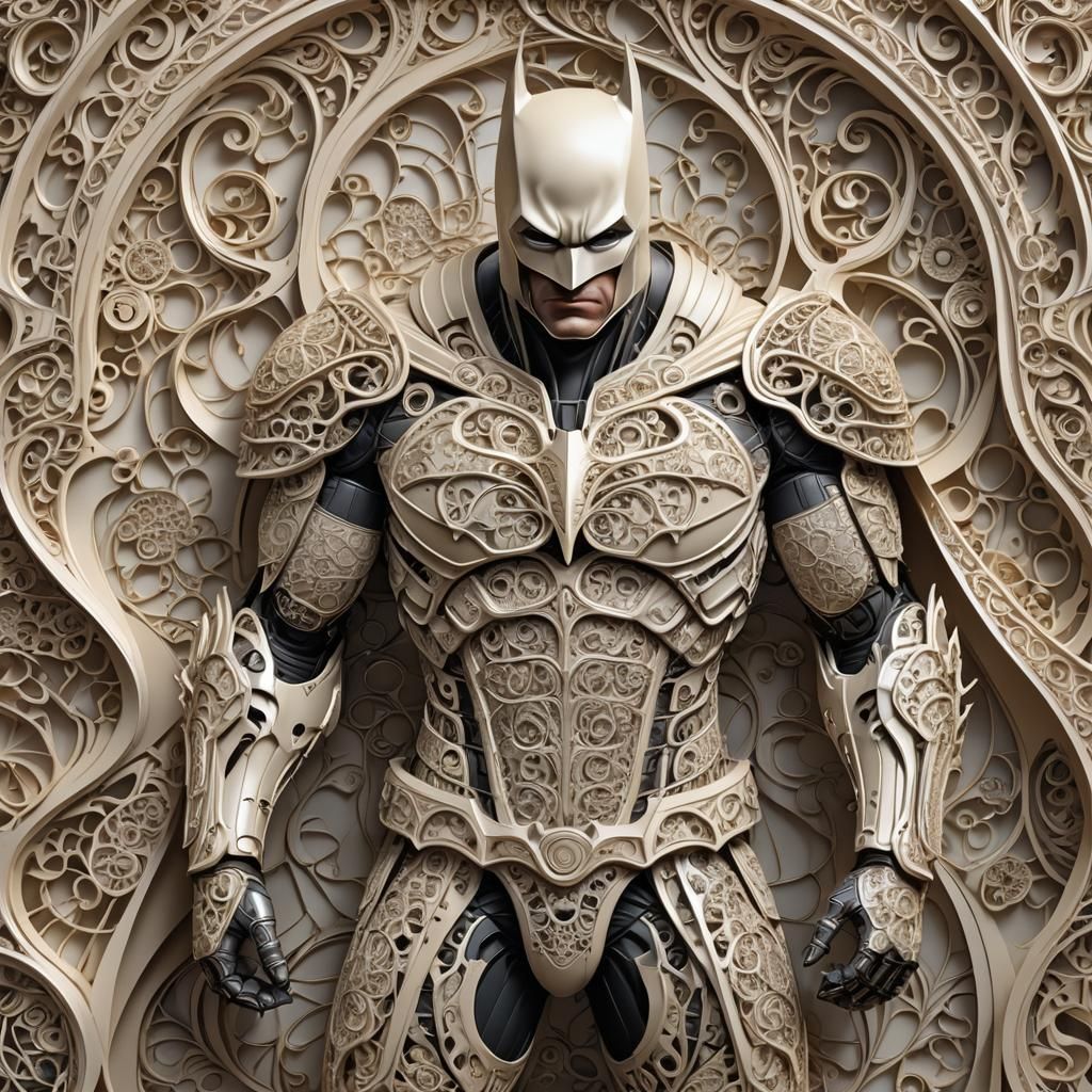 Hyperrealistic Batman in Intricate Ivory Armor