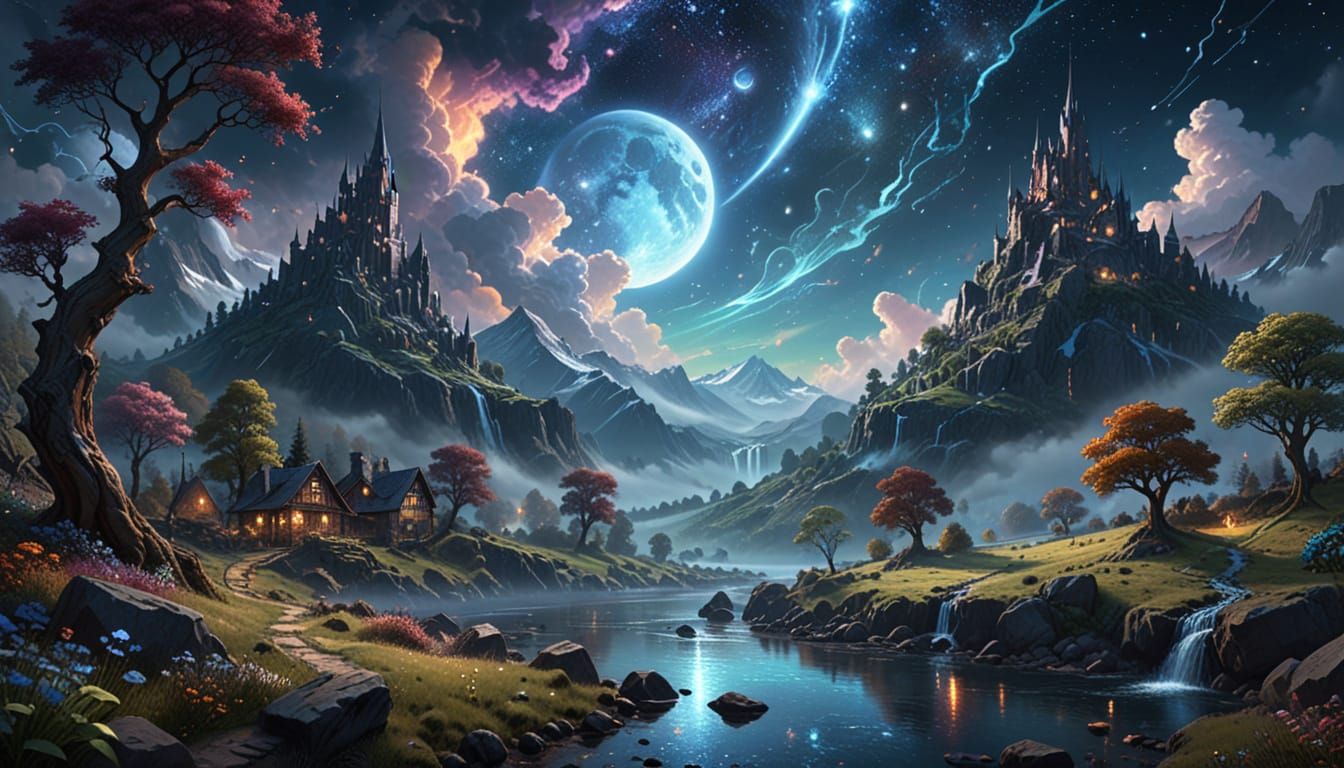 Majestic Hollow Oak Under Starry Skies