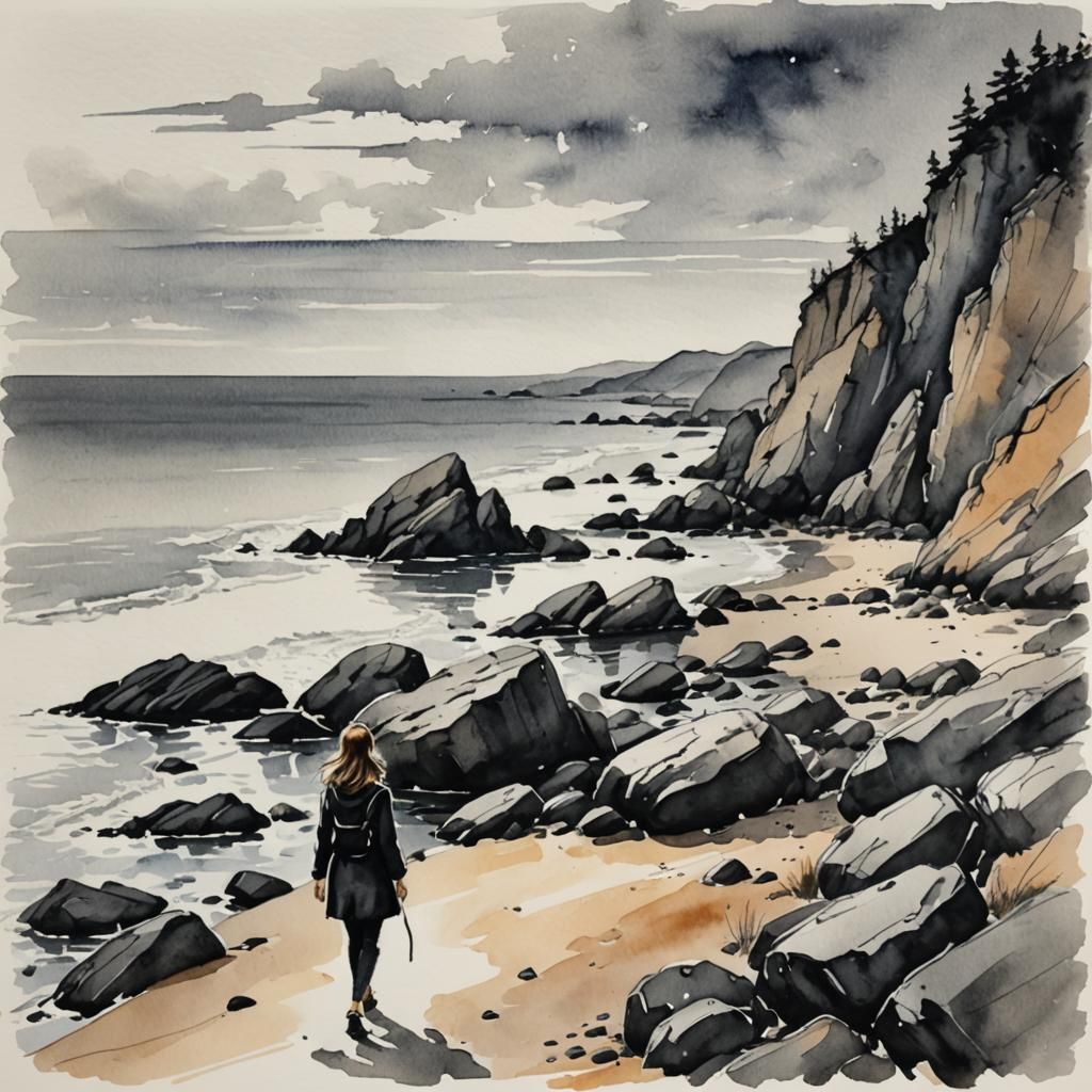 rough sketch of a lonely girl