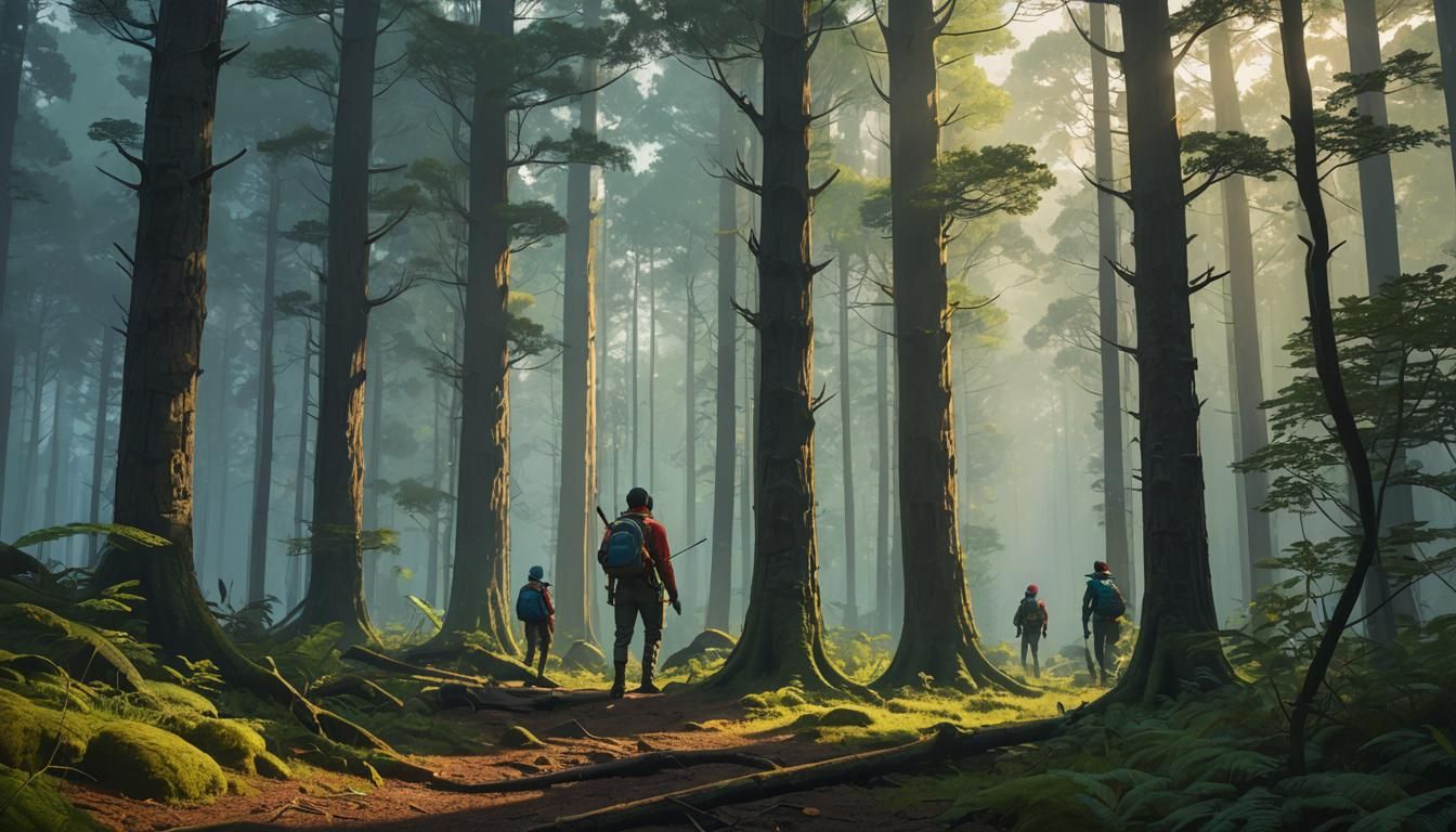 Nara and Narayana Training in Forest, Digital Art