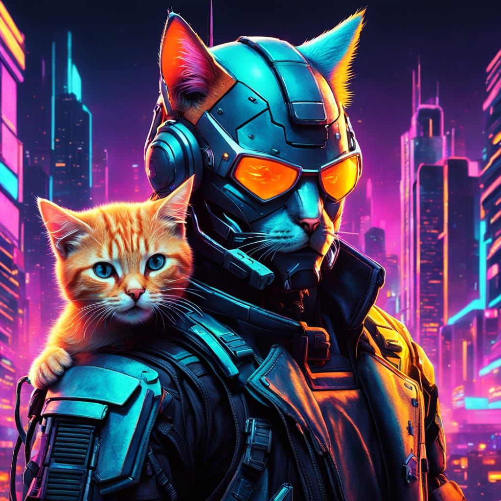 Cyberpunk Warrior Surrounded by Neon Light