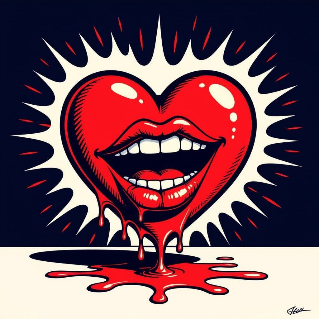 Passionate Heart Bitten in Pop Art Style