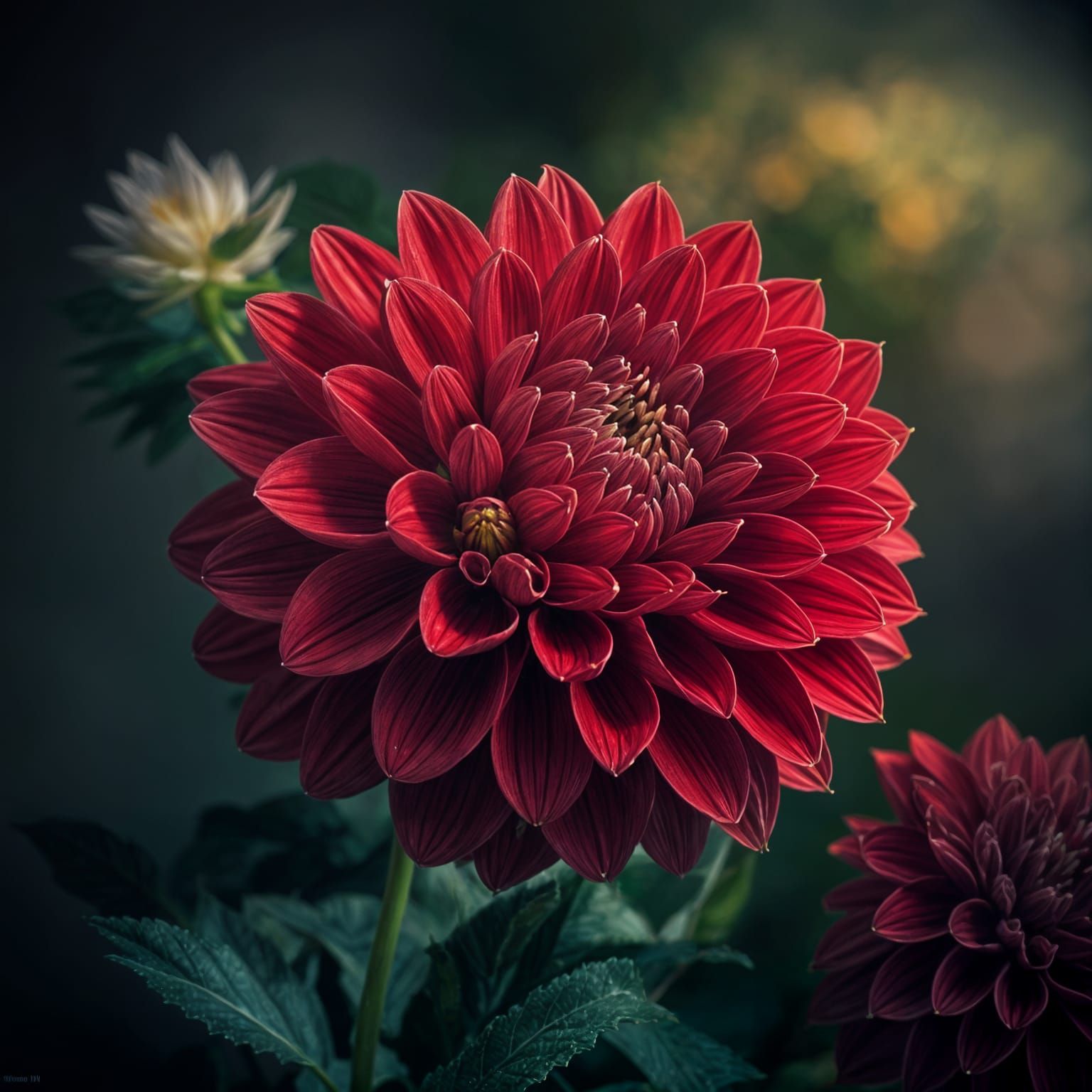 Dramatic Red Dahlia: Hyperrealistic HDR Photography