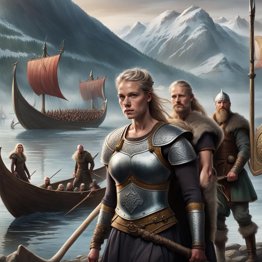 Vikings in Battle Armor with Approaching Ships