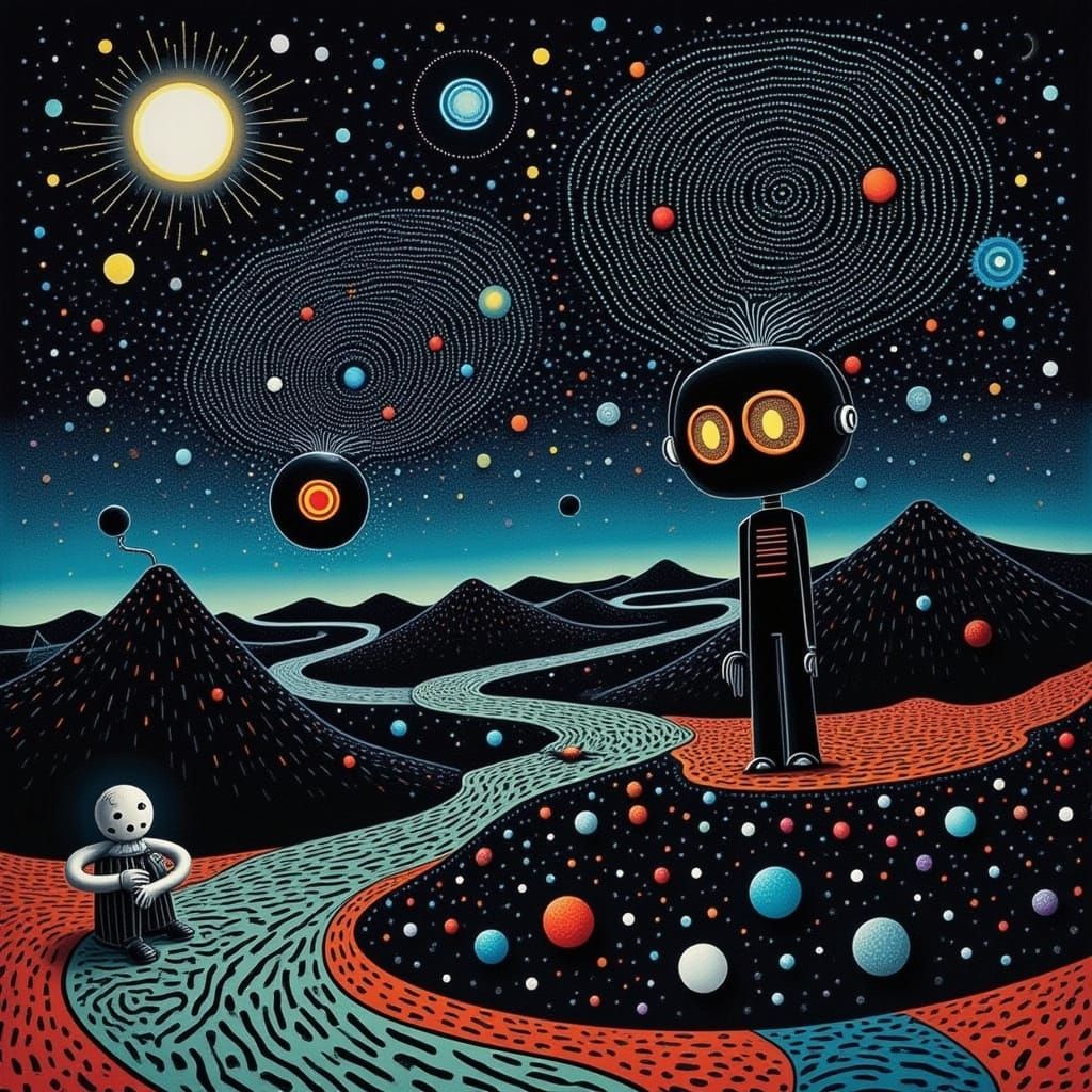 Gothic Sci-Fi Robot in a Spiral Galaxy with Pinwheels