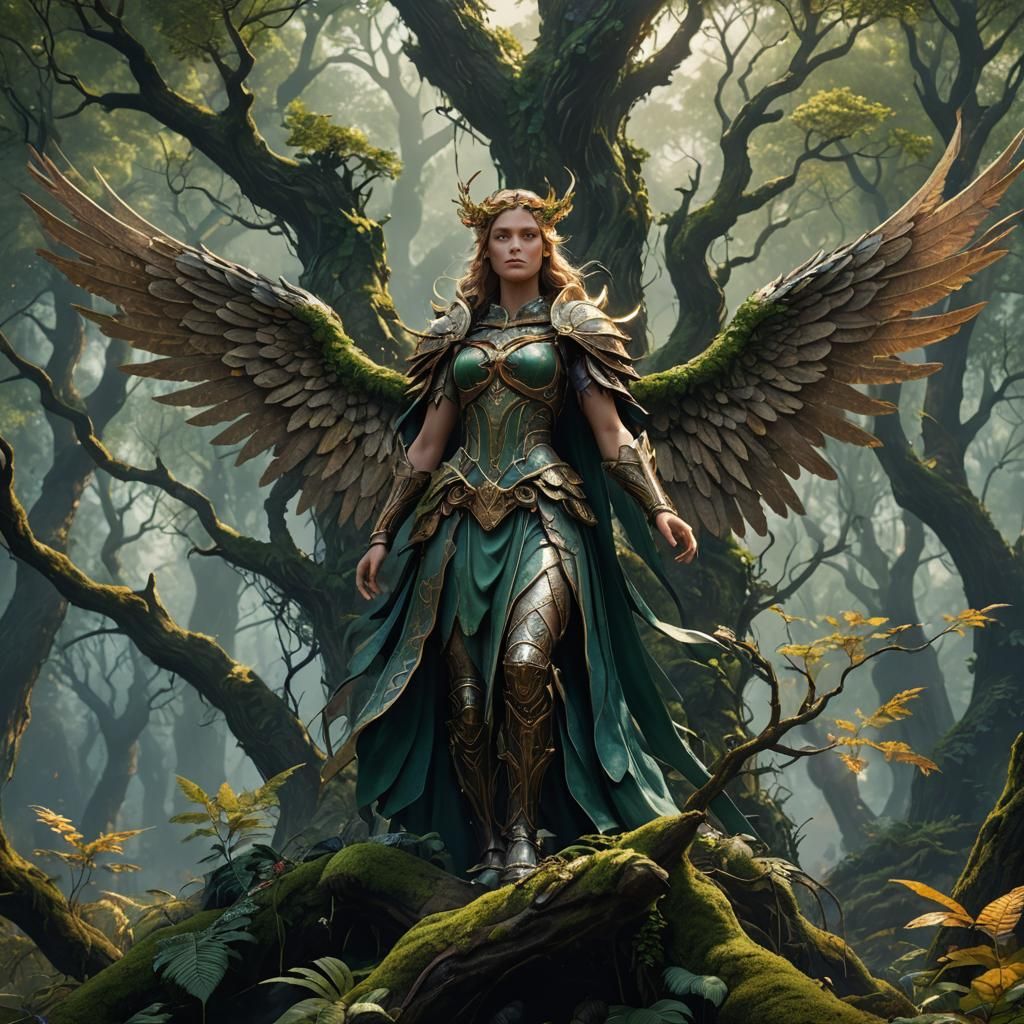 Fantastical Forest Angel in Detailed Matte Painting