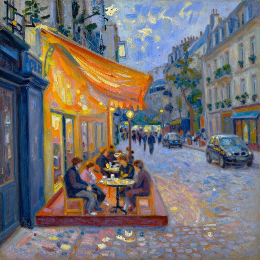 Parisian Cafe at Dusk Oil Painting