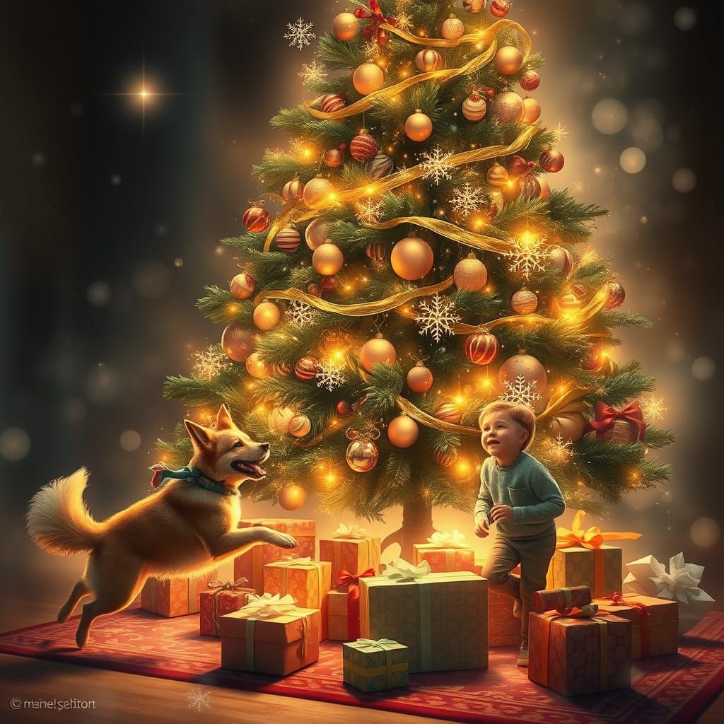 Whimsical Christmas Scene in Dreamlike Realism