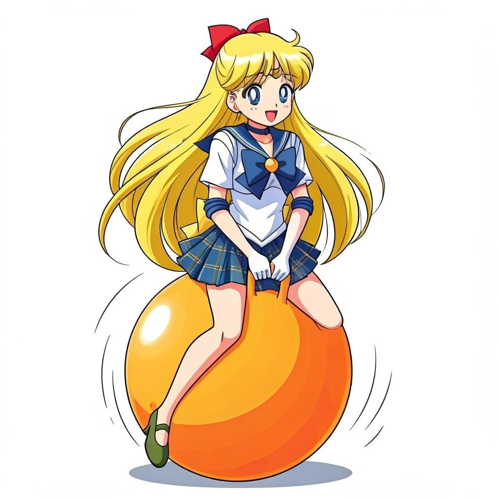 Sailor Venus Bouncing on Hopper Ball, Manga Style