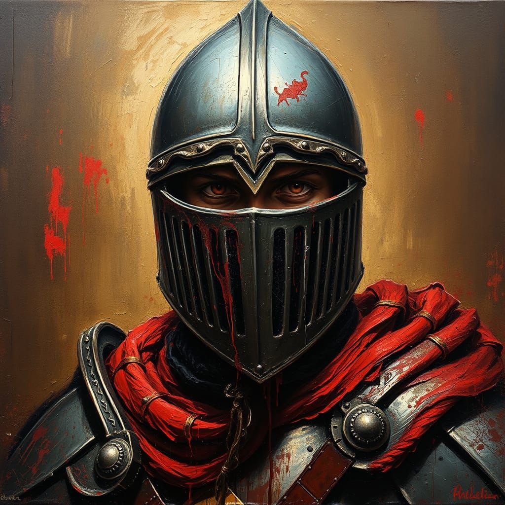 Knight in Impasto Style with Dripping Oils