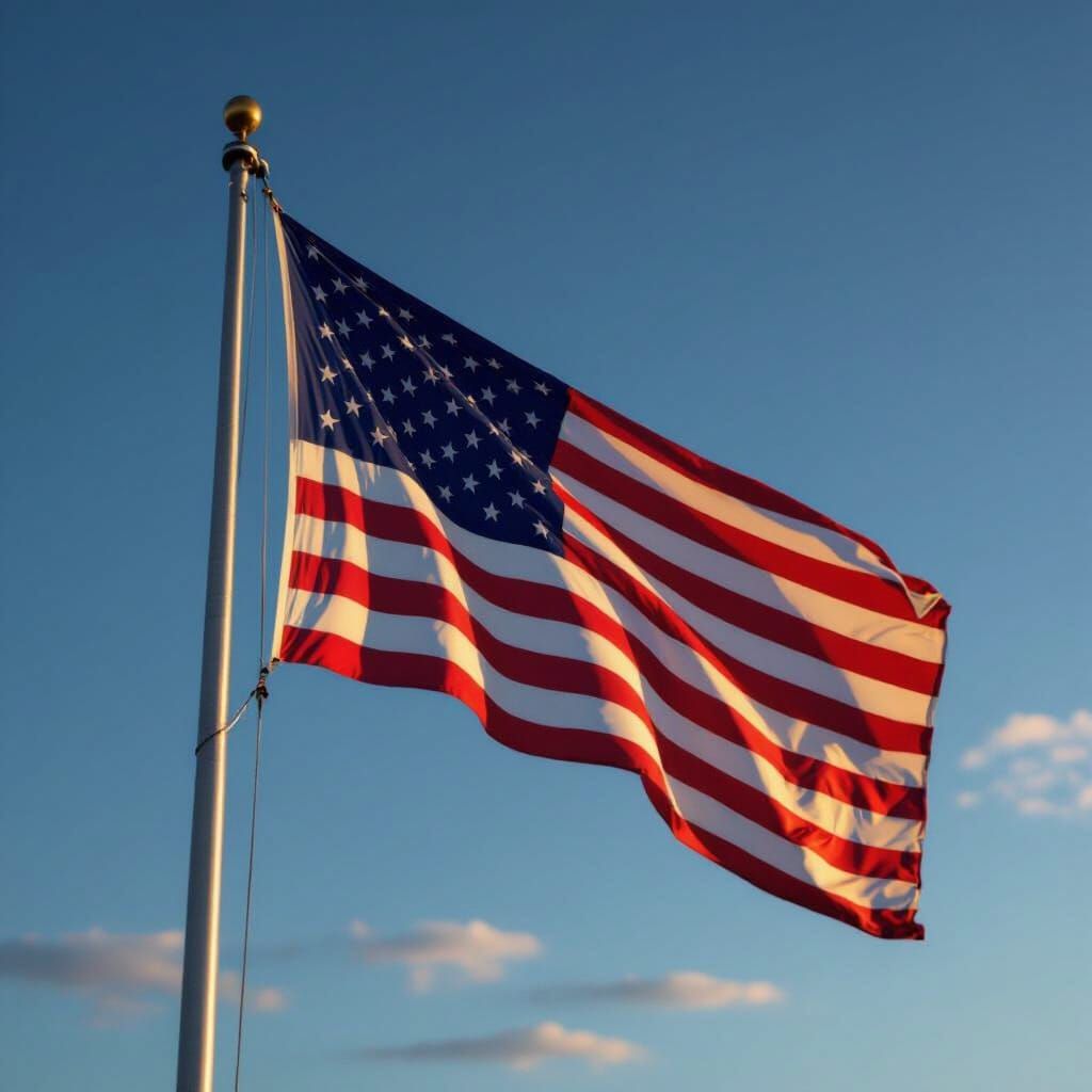 American Flag Waving in Golden Hour Light