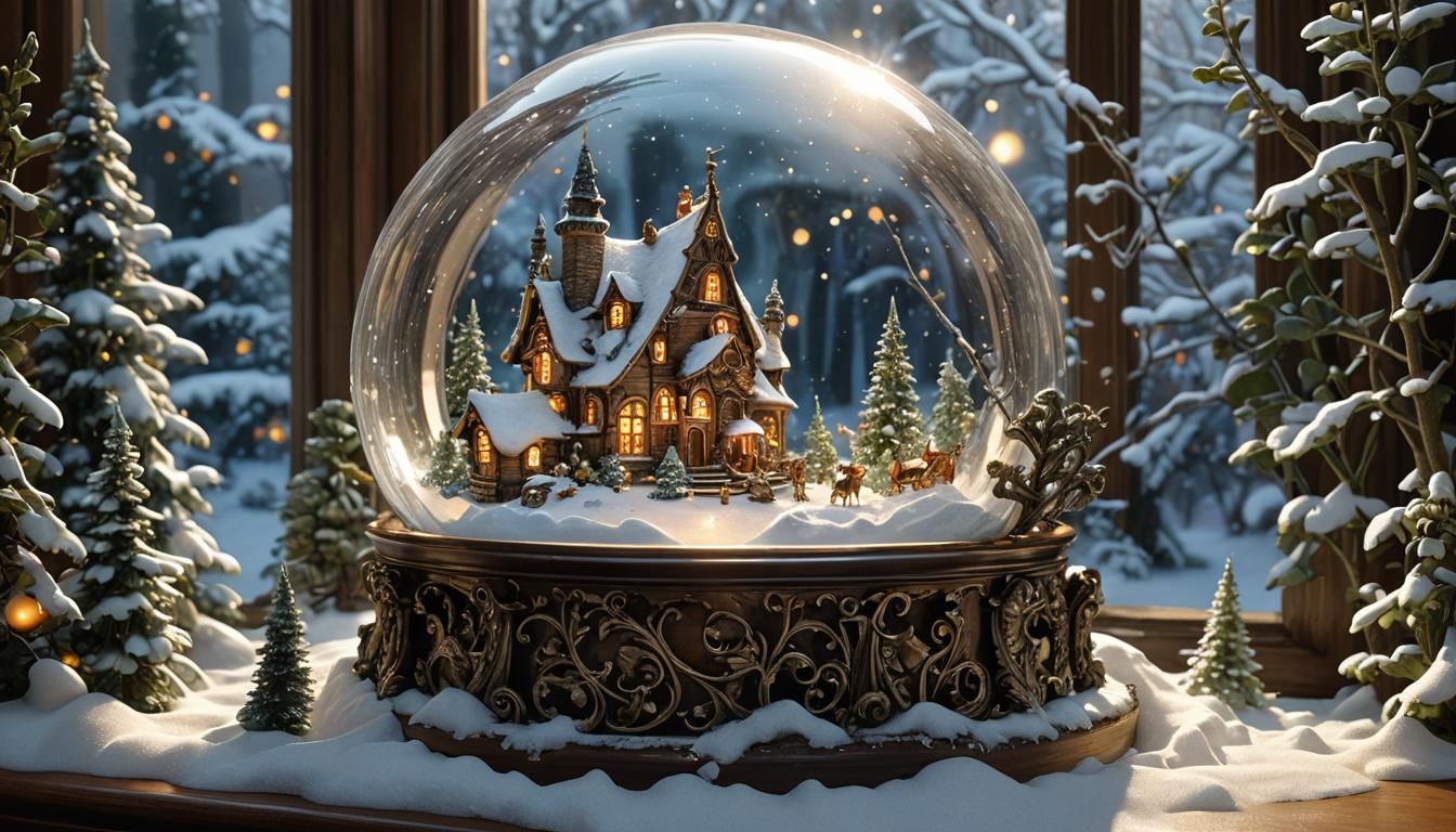 Intricate Snow Globe with Iridescent Highlights