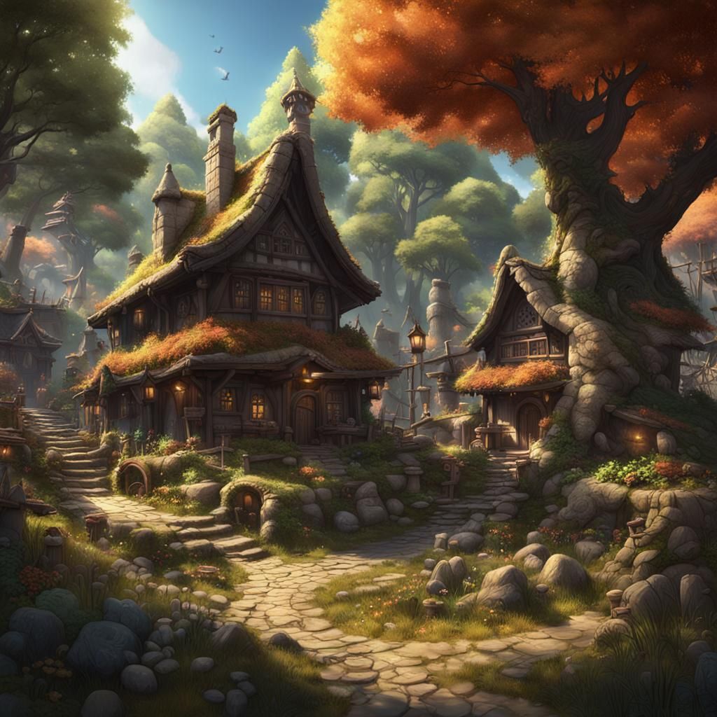 Tanuki Village: Fantasy Concept Art in 8k