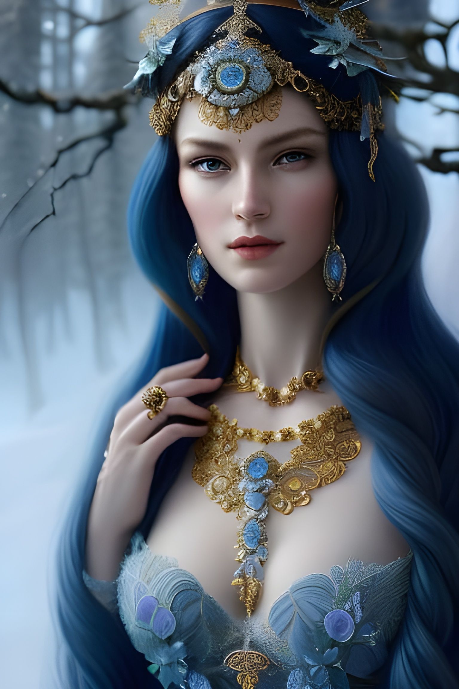 Icy Winter Goddess Portrait in Digital Art