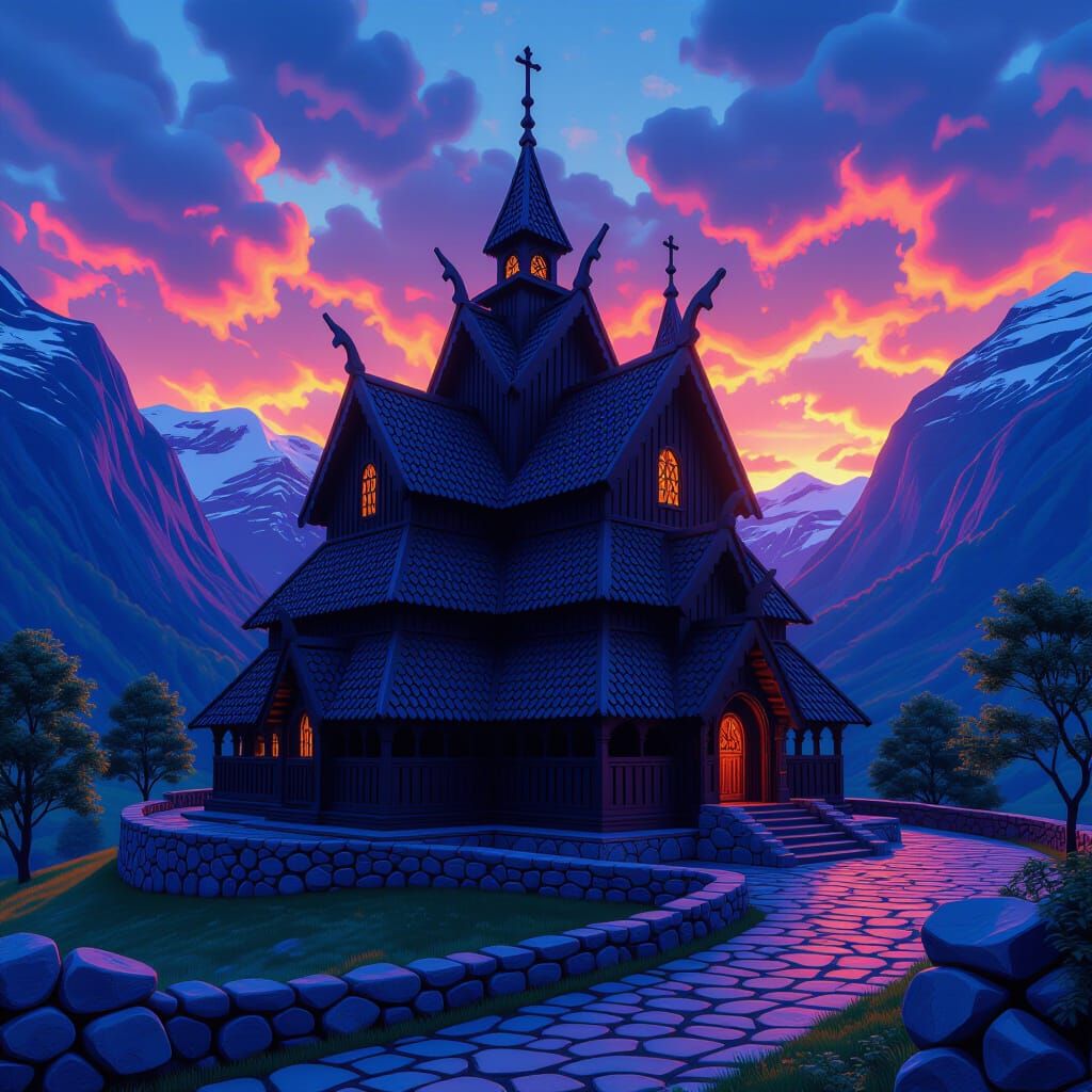 Borgund Stave Church: Fantastical Matte Painting