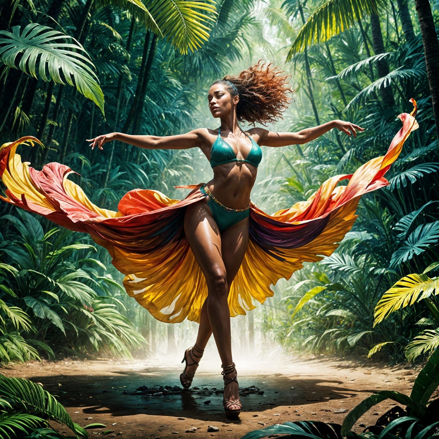 Tropical House Dancer in Lush Forest