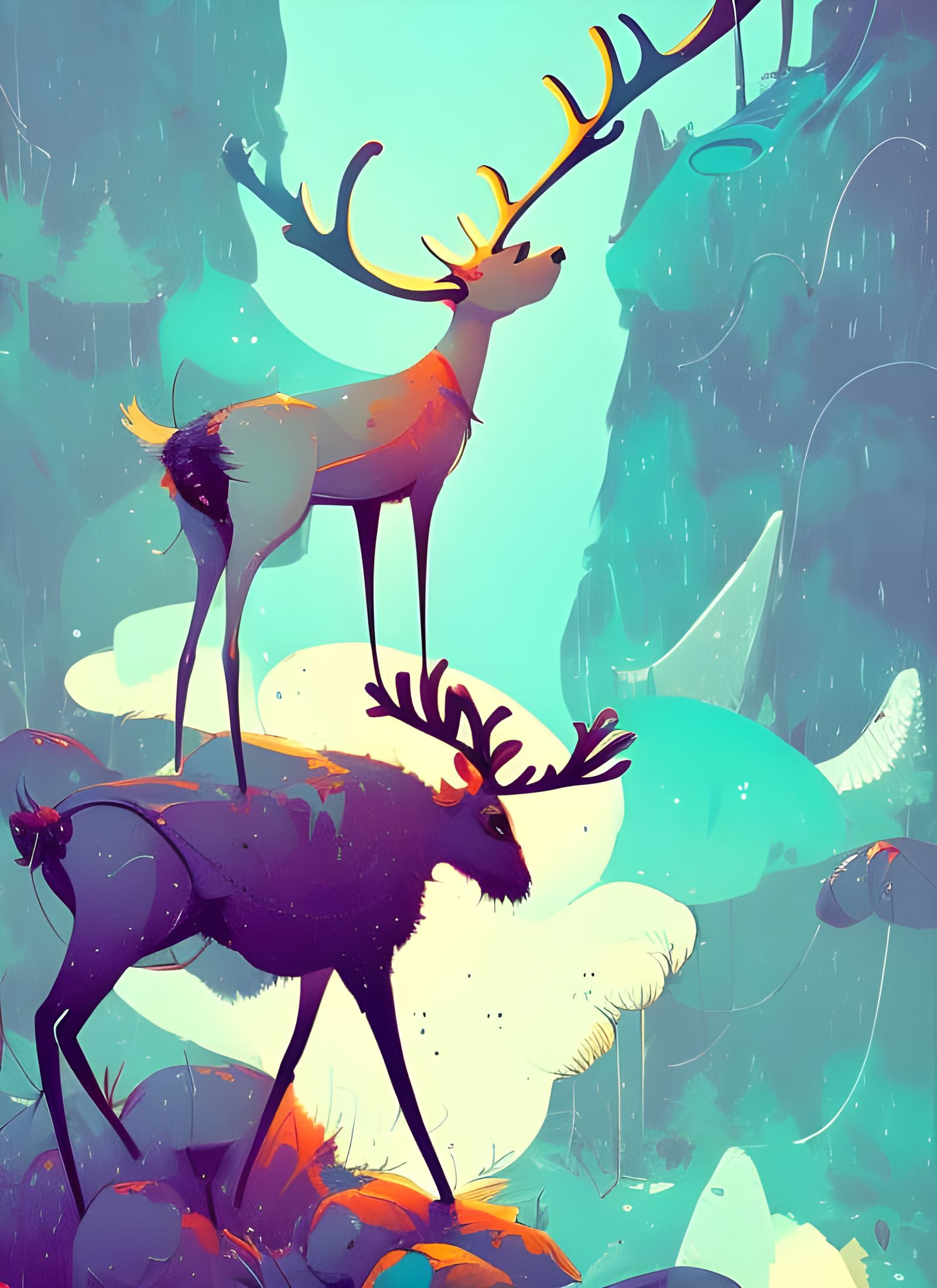 Elemental Christmas Spirits: Anthropomorphic Reindeer in Dig...