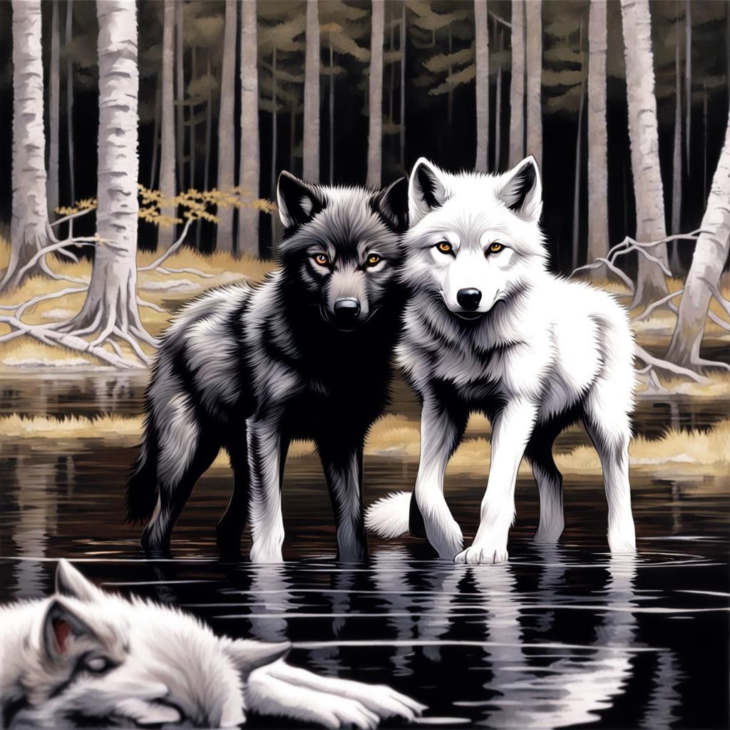 Sinister Wolf Puppies by Pond of Blood