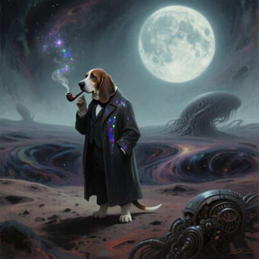 Basset Hound Detective on Alien Planet in Cosmic Horror Styl...