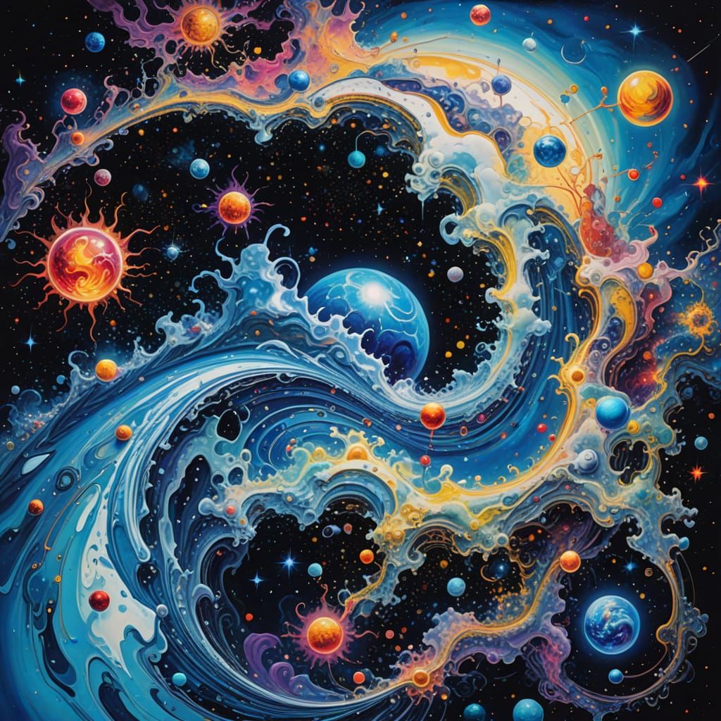 Liquid Water in Space: Cosmic Fantasy Painting
