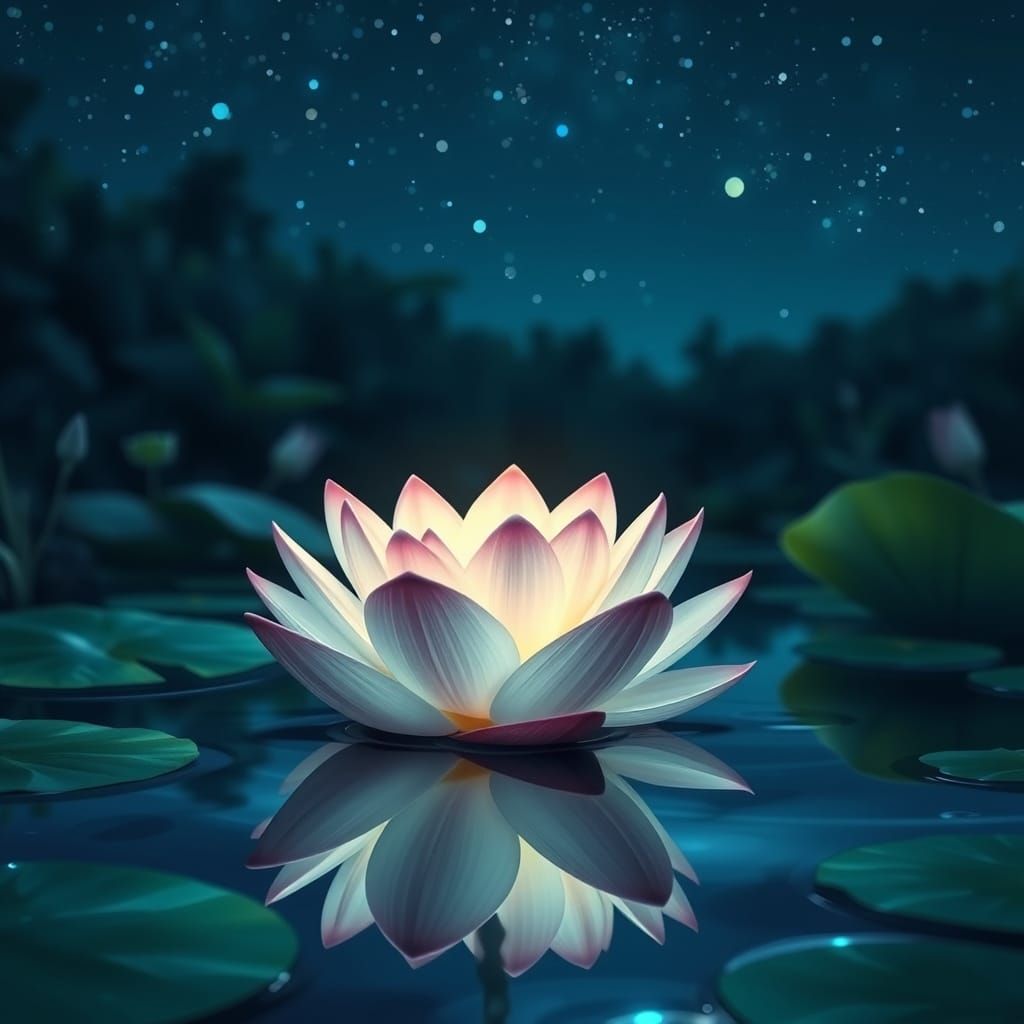 Bioluminescent Lotus Flower in Hyperrealistic Style