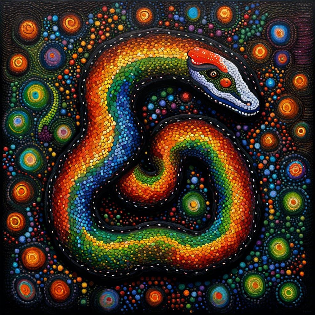 Rainbow Serpent in Aboriginal Dot Art Style