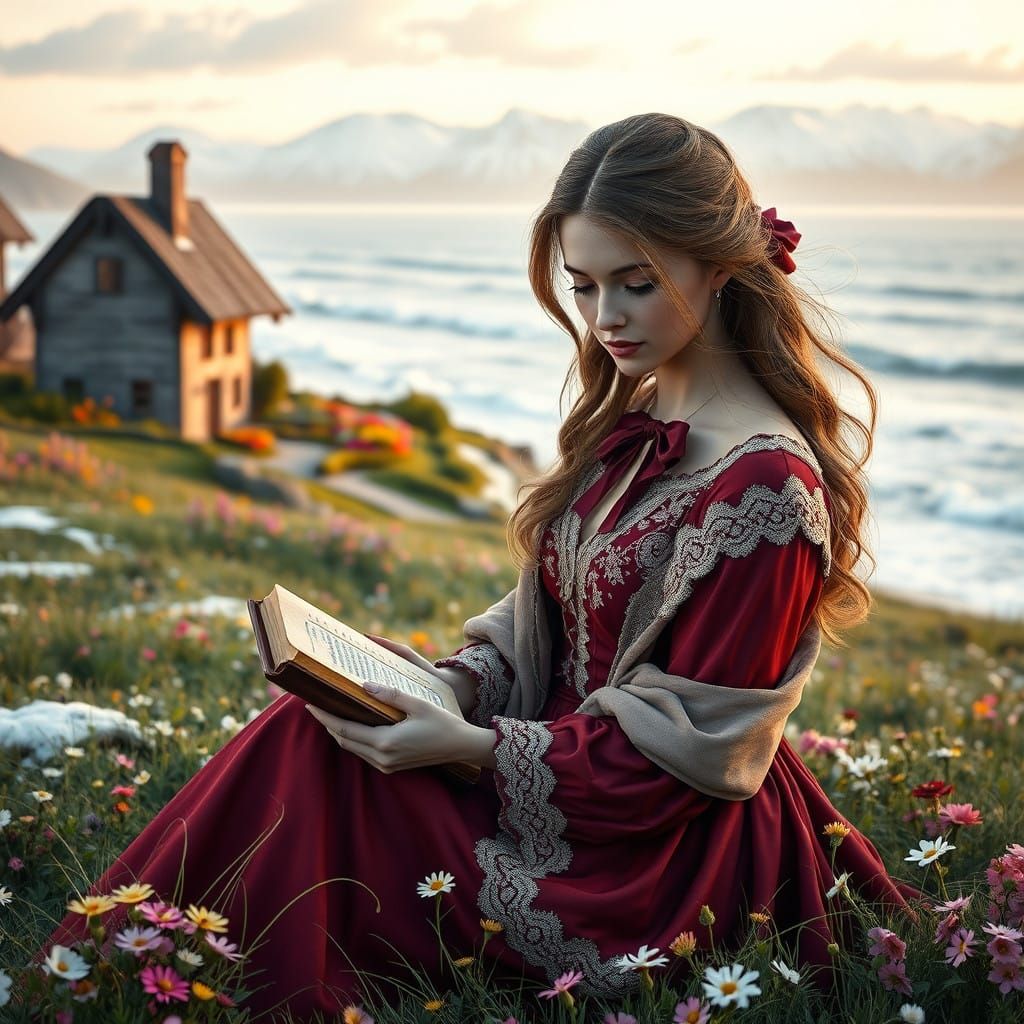 Ethereal Woman in Vintage Elegance, Inspired by Romantic Dig...