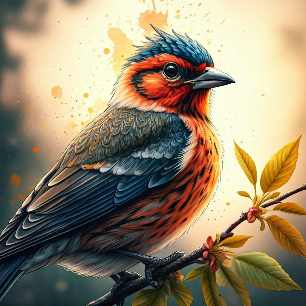 Bird perched on blooming tree branches