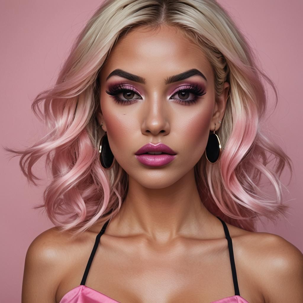 Woman in Pink Dress: Hyperrealistic Image