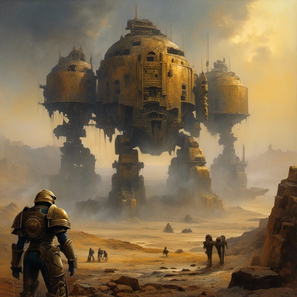 Space Marines Guarding Ruined Planet in Sci-Fi Art