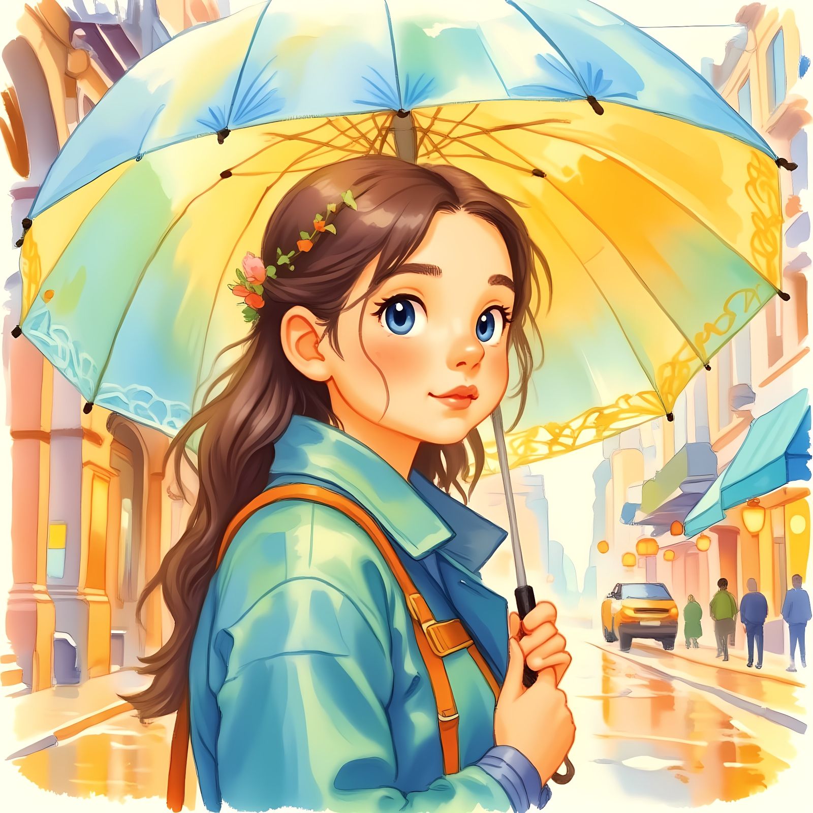 Dreamy Girl with Umbrella in Expressive Digital Art