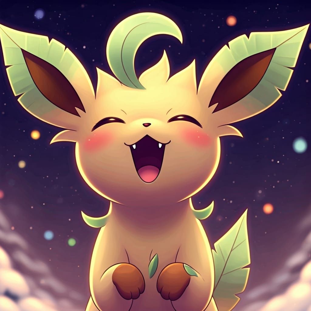 Cute Chibi Leafeon's Snowy Night in Anime Style