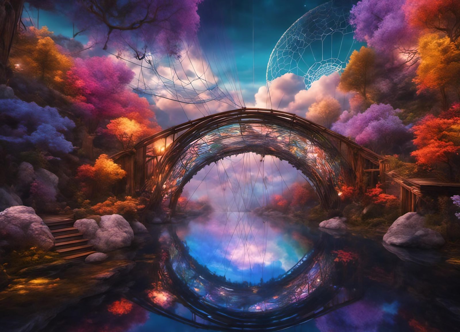 Miniature River Bridge in Dreamcatcher, Cloudcore Style